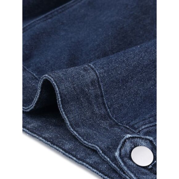 Plus Size Sleeveless Button Jean Crop Denim Jacket Vest Dark Blue - Picture 5 of 5